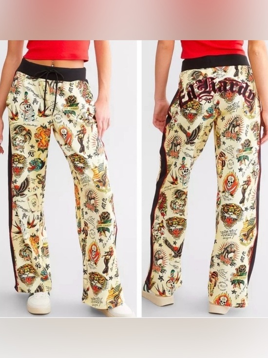 Ed Hardy Pants - ED HARDY Y2K style women’s track pants large NWT yellow with red black